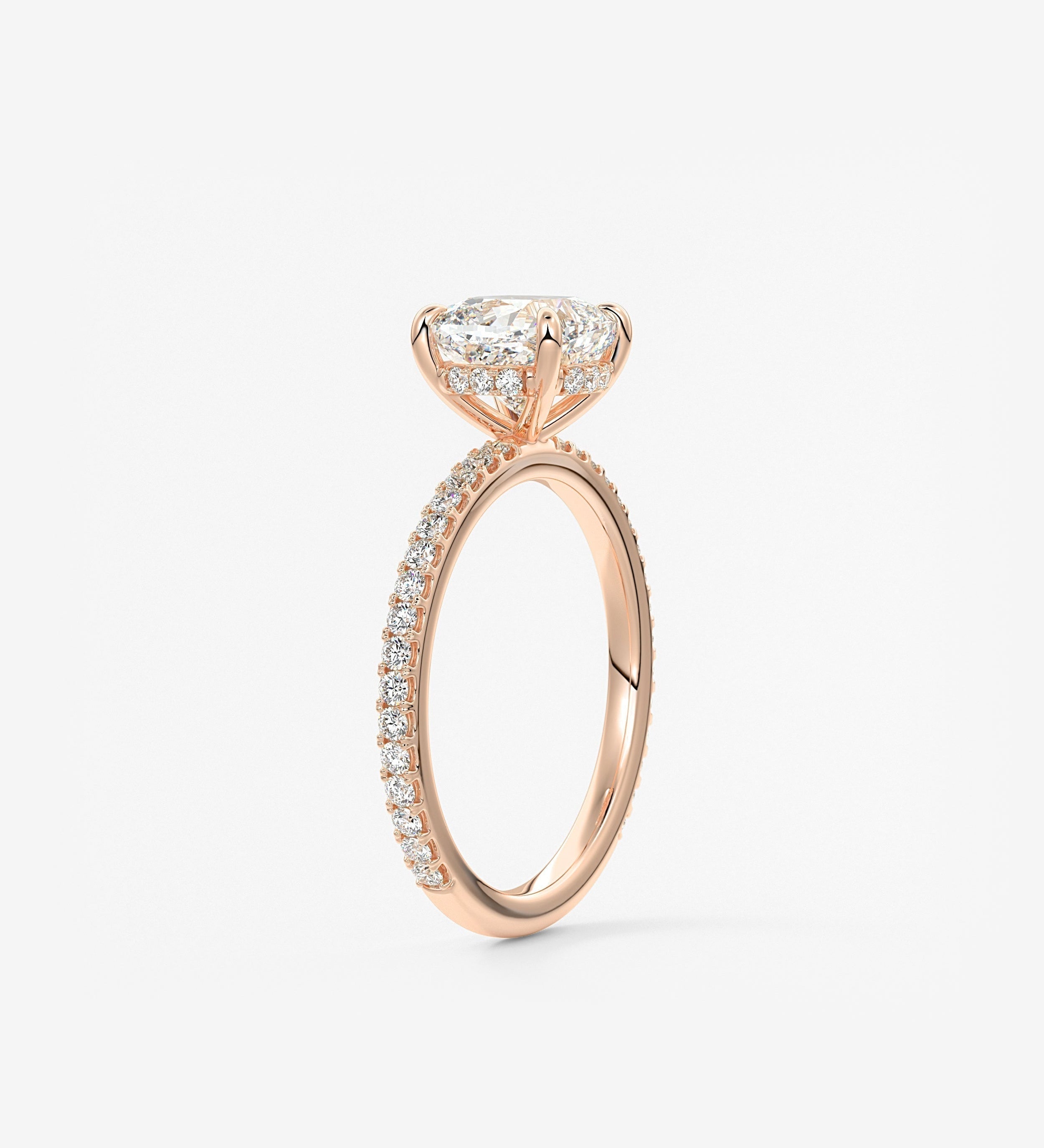 Cushion Hidden Halo Pave Lab Grown Diamond Engagement Ring