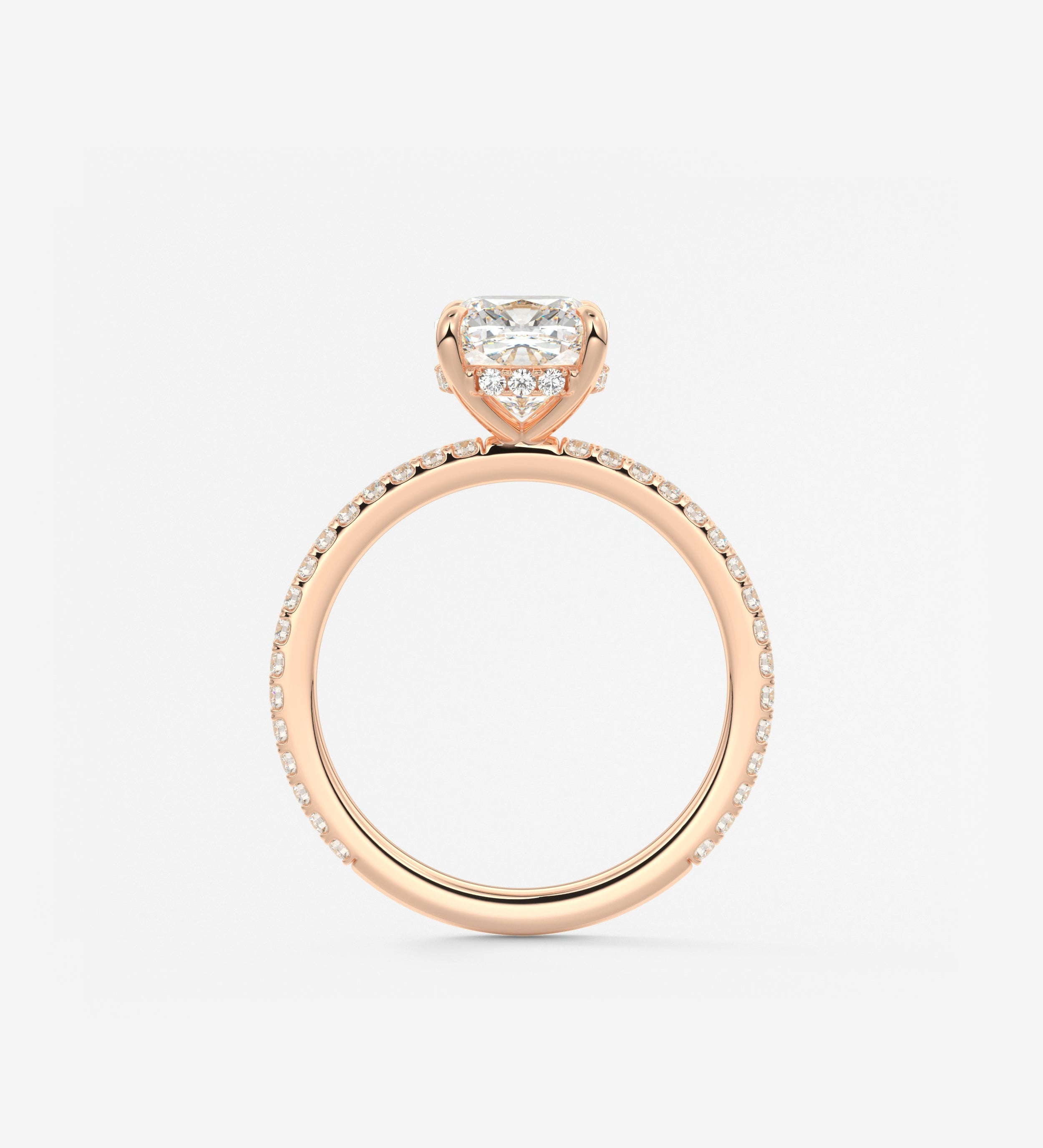 Cushion Hidden Halo Pave Lab Grown Diamond Engagement Ring