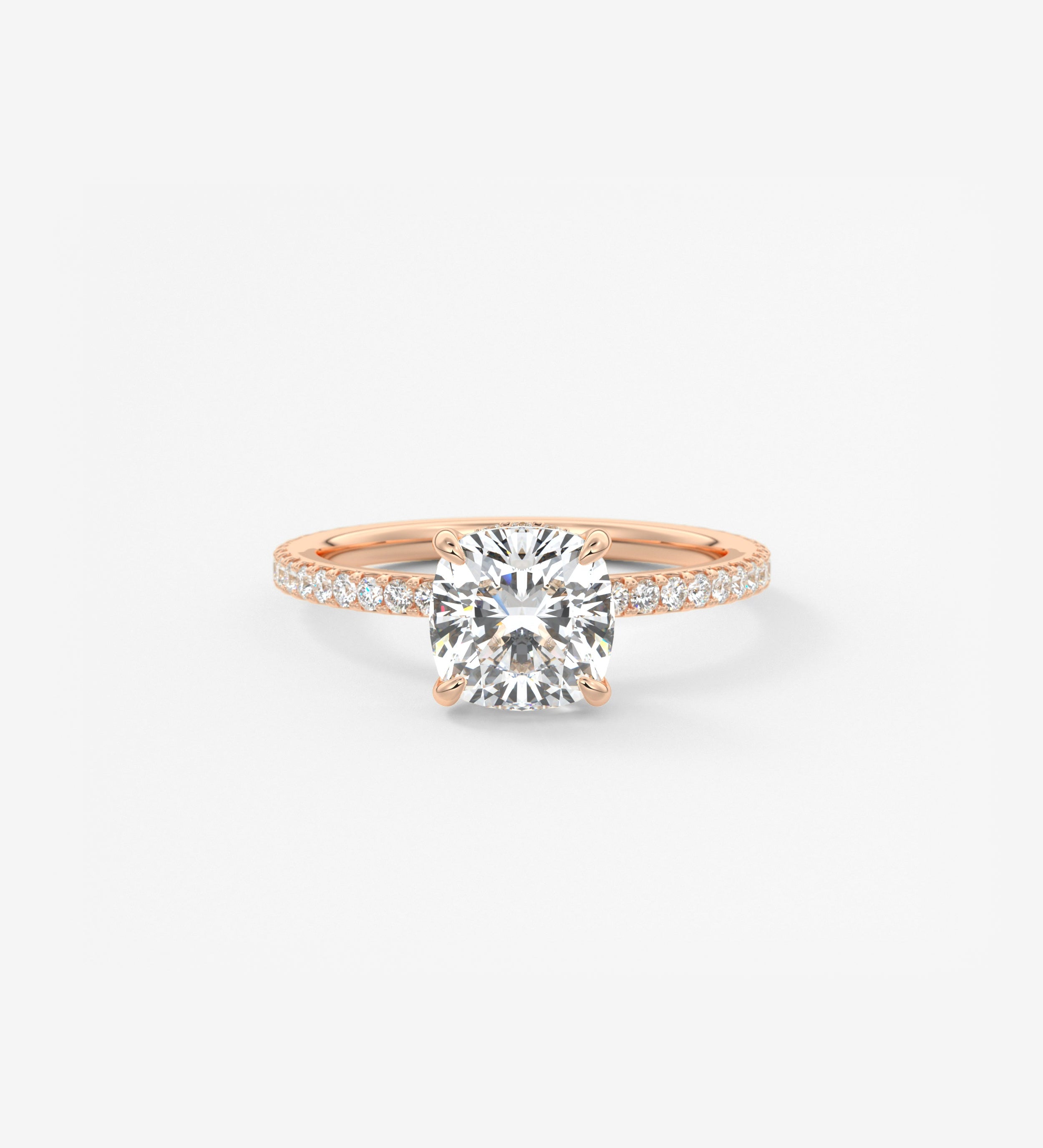 Cushion Hidden Halo Pave Lab Grown Diamond Engagement Ring