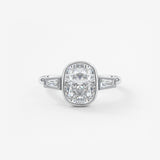Elongated Cushion Three Stone Bezel Lab Grown Diamond Engagement Ring