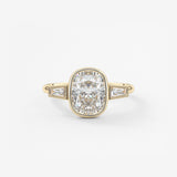 Elongated Cushion Three Stone Bezel Lab Grown Diamond Engagement Ring