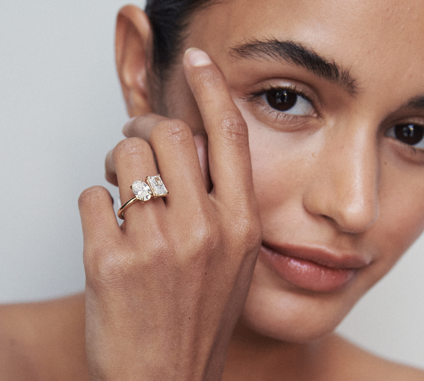 Stunning 3 CT Radiant & Oval Moissanite Engagement Ring with Two Stone Design