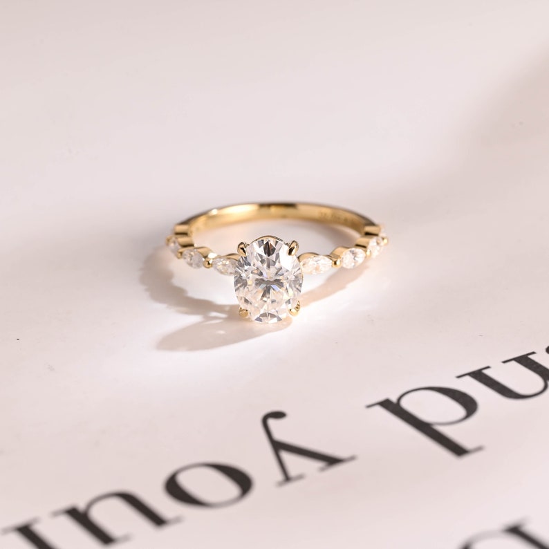 Stunning 1.0 - 2.0 CT Oval Moissanite Engagement Ring with Pave Design 1