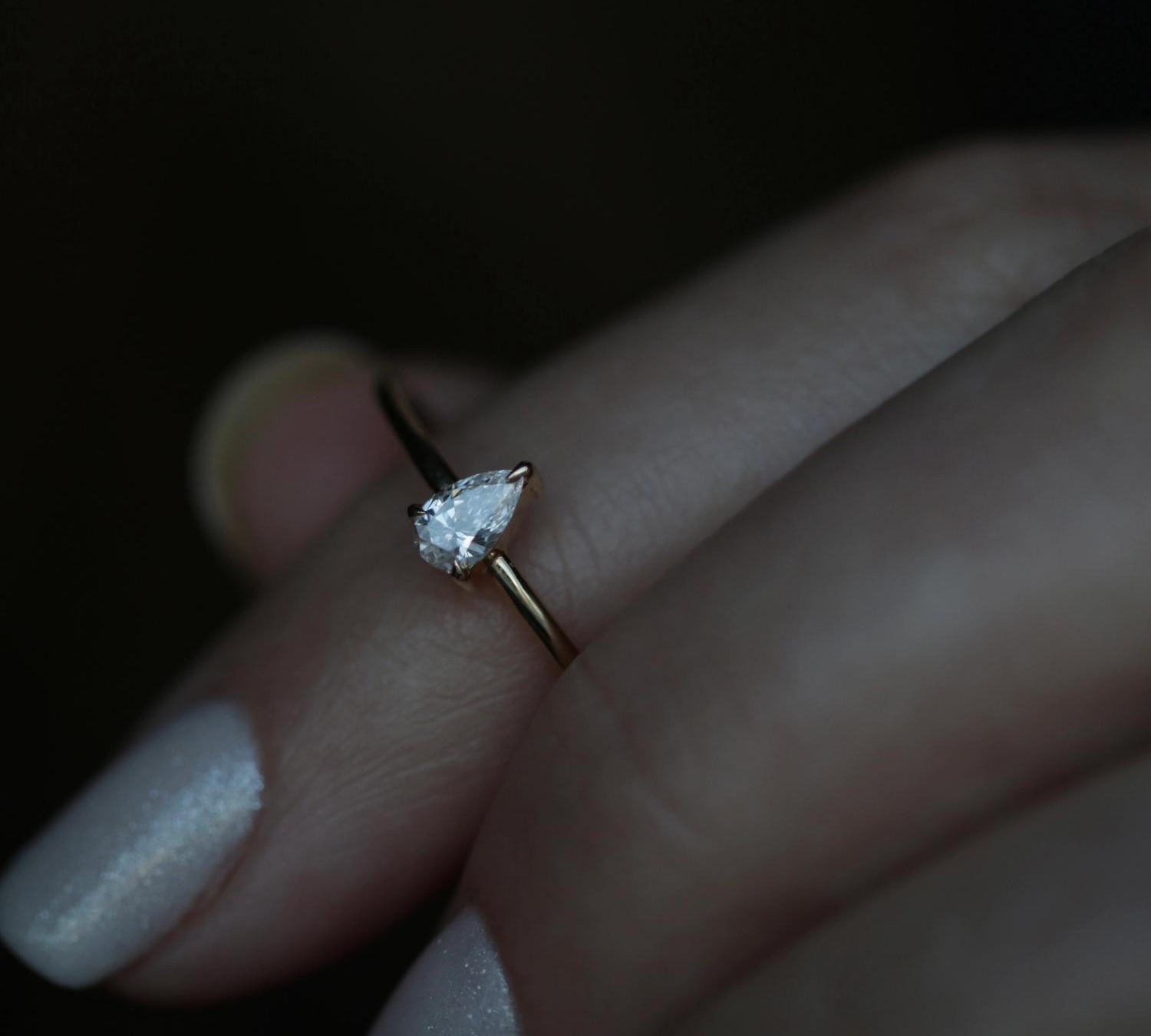 Pear Solitaire Lab Grown Diamond Engagement Ring