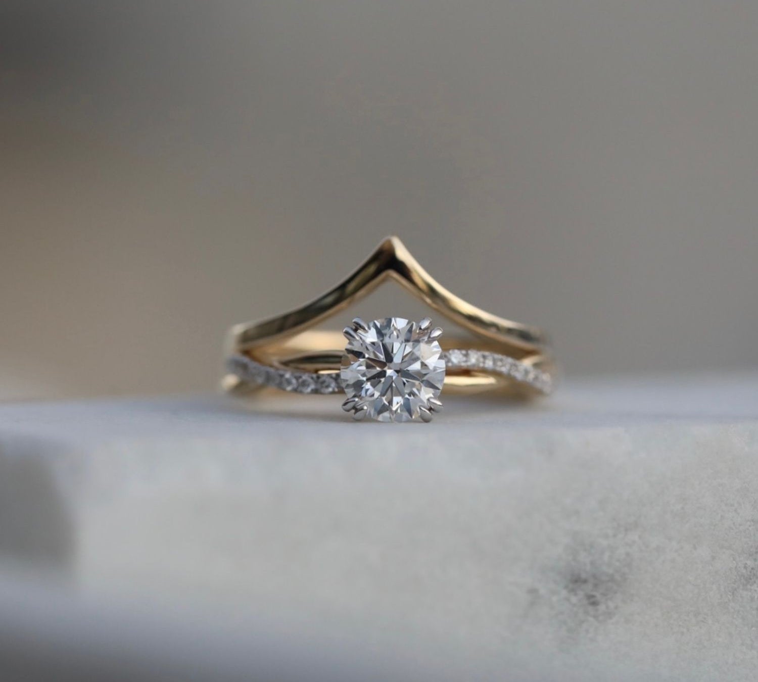 Round Cut Twisted Shank Pave Lab Grown Diamond Engagement Ring