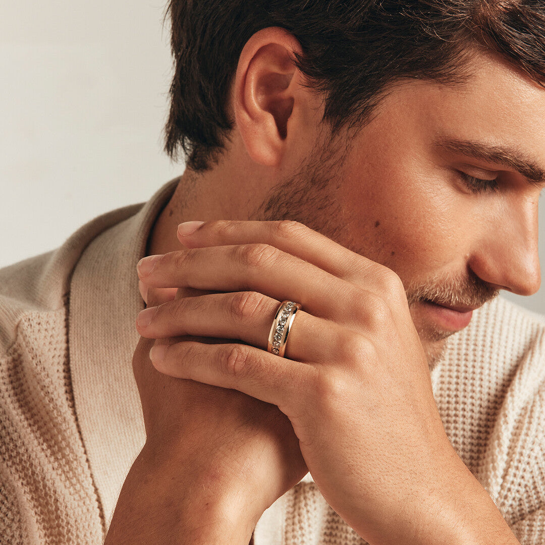 1.0  TCW Round Moissanite Half Eternity Men's Wedding Band in Solid Gold 1