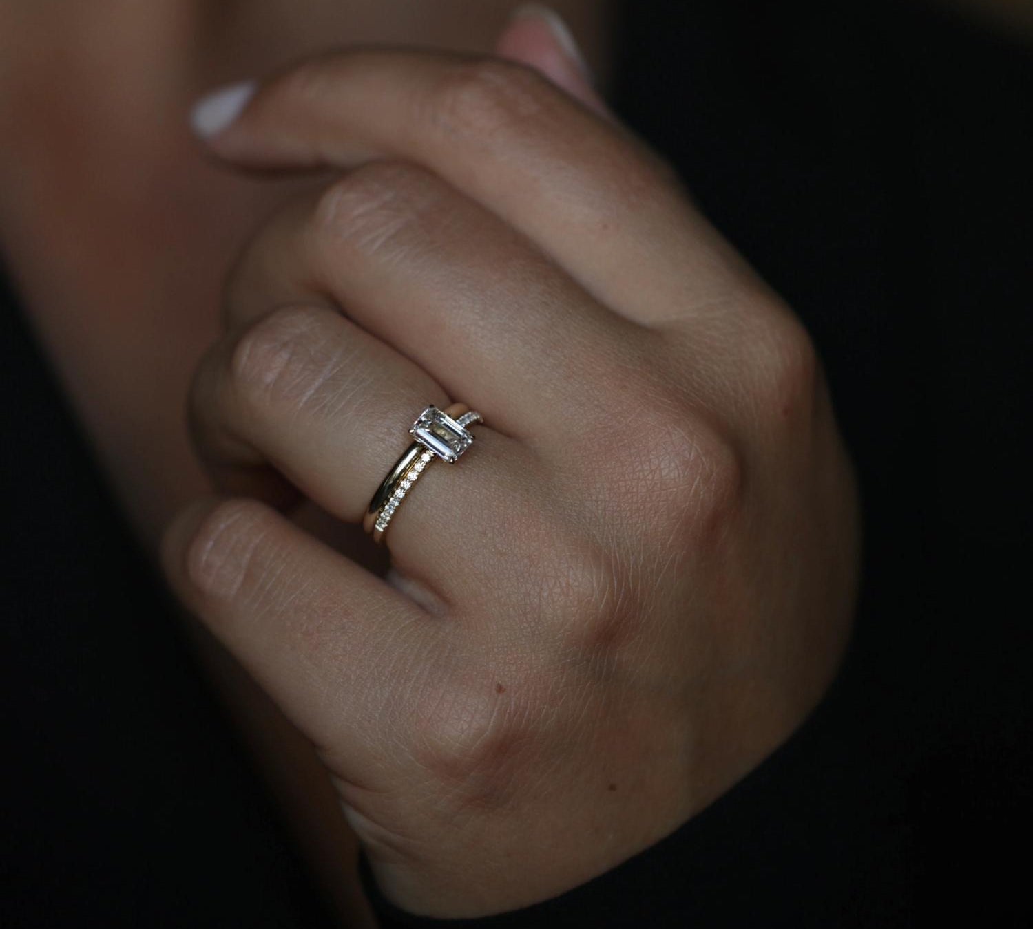 Emerald Cut Pave Lab Grown Diamond Engagement Ring