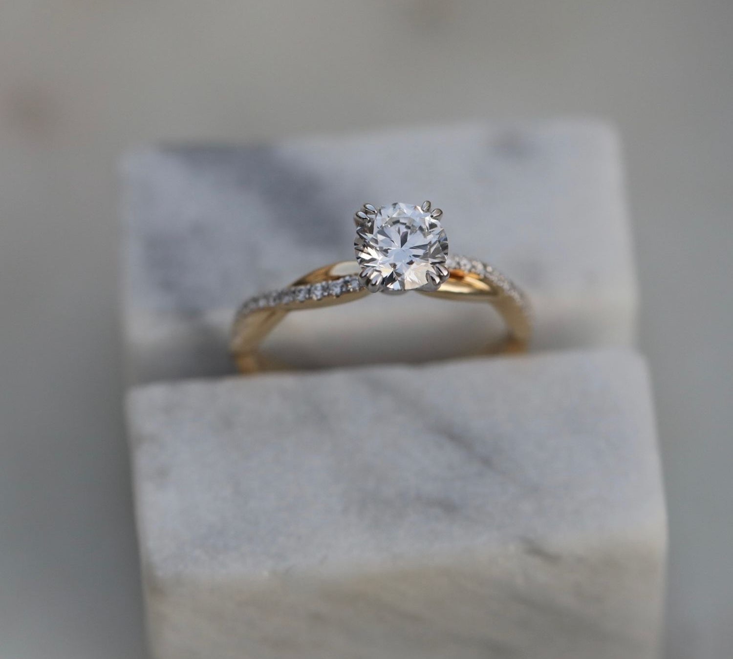 Round Cut Twisted Shank Pave Lab Grown Diamond Engagement Ring