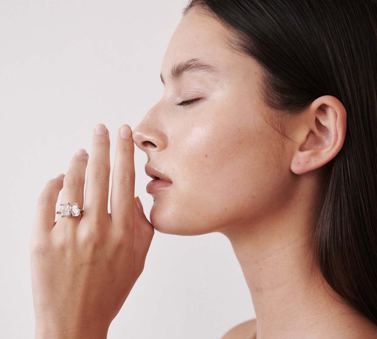 Stunning 3 CT Radiant & Oval Moissanite Engagement Ring with Two Stone Design