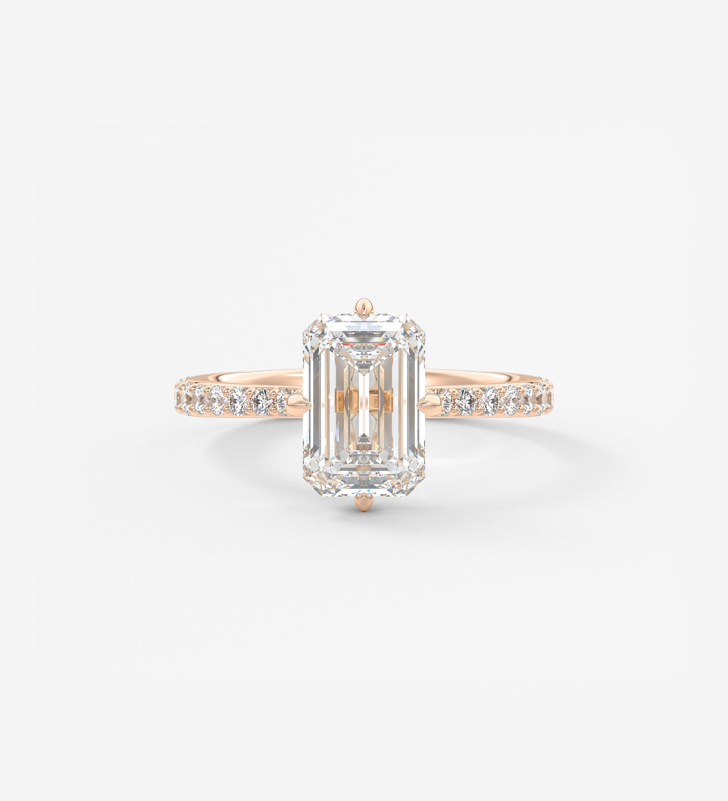 Emerald Hidden Halo Pave Lab Grown Diamond Engagement Ring