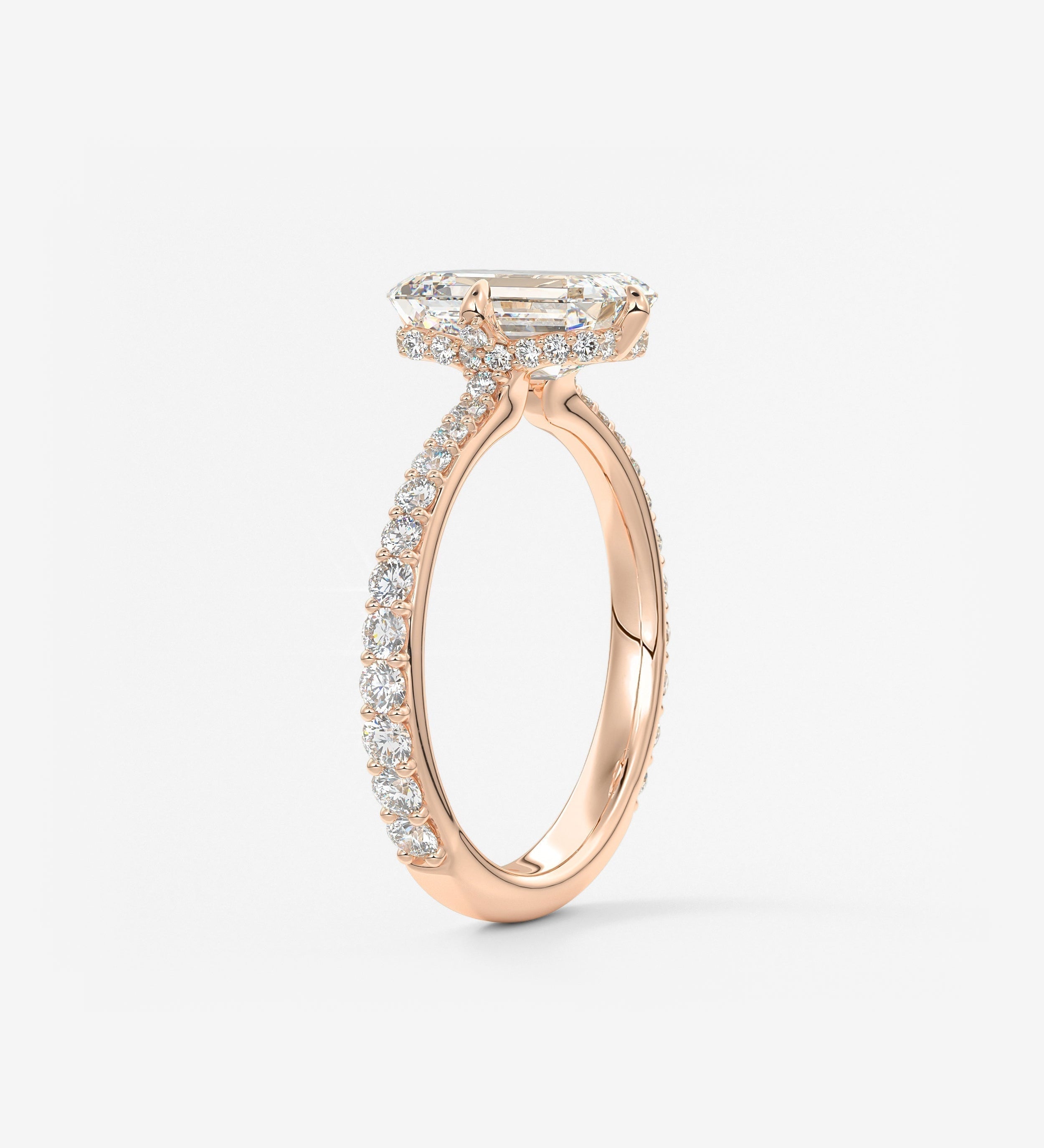 Emerald Hidden Halo Pave Lab Grown Diamond Engagement Ring
