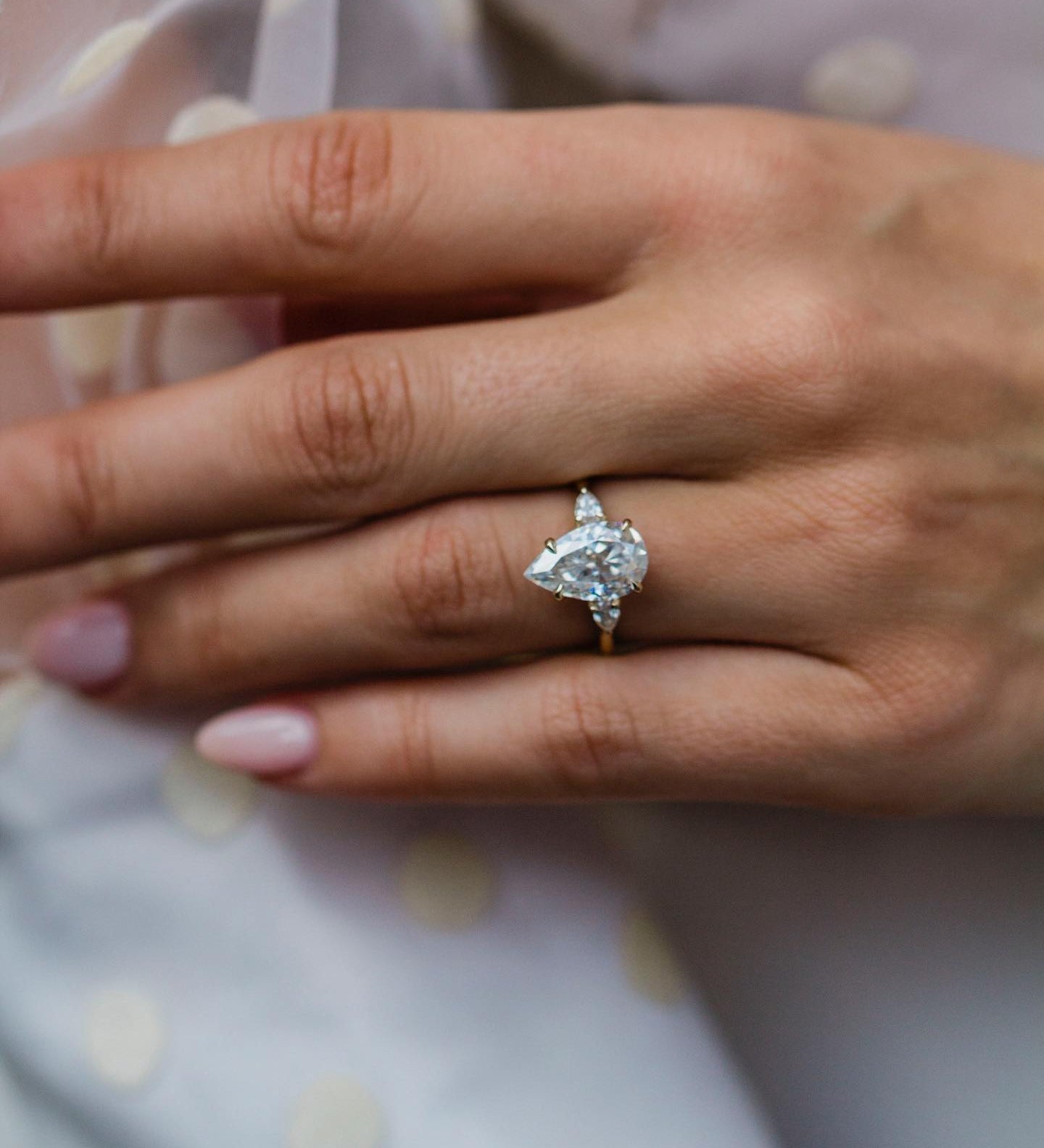 3.30 CT Pear Three Stone Moissanite Engagement Ring 1