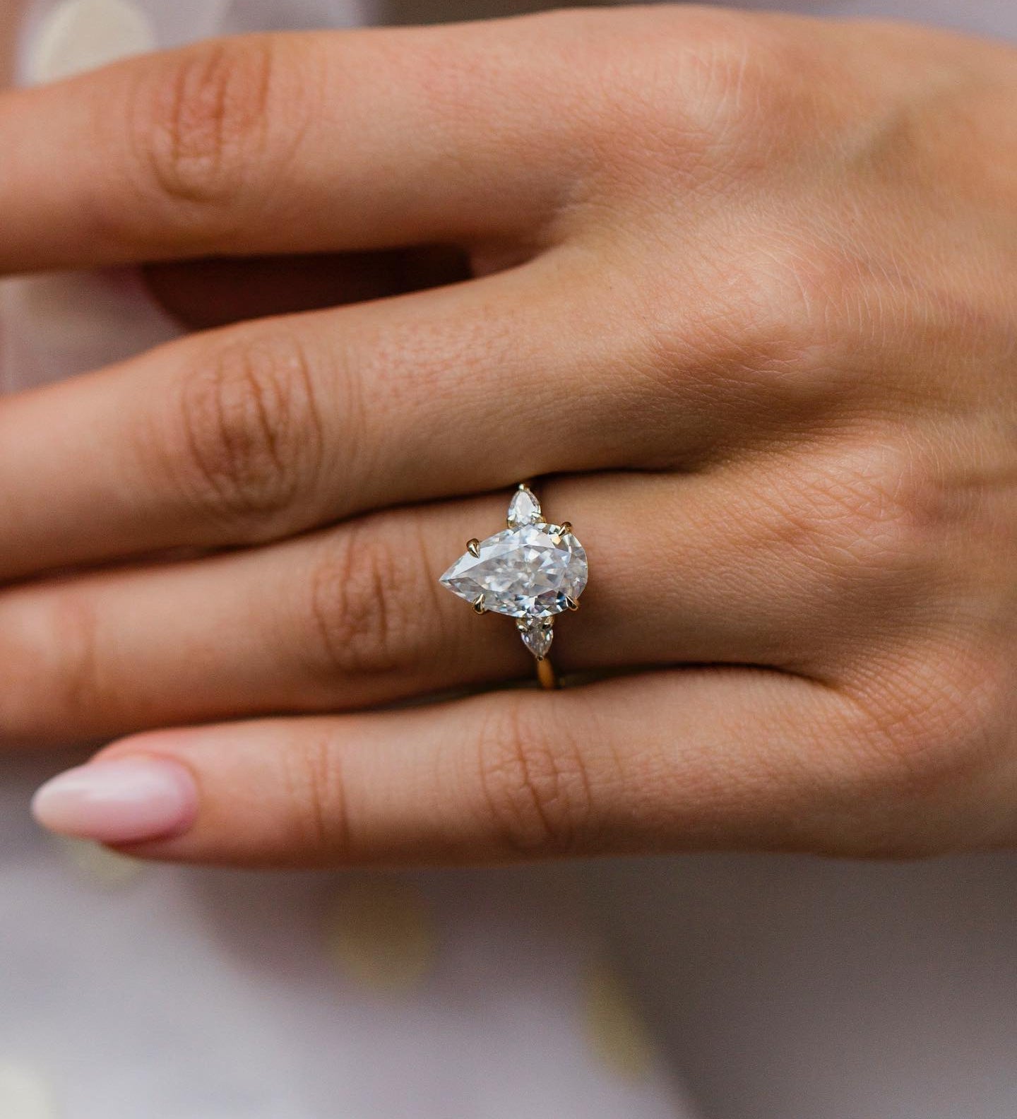 3.30 CT Pear Three Stone Moissanite Engagement Ring 3