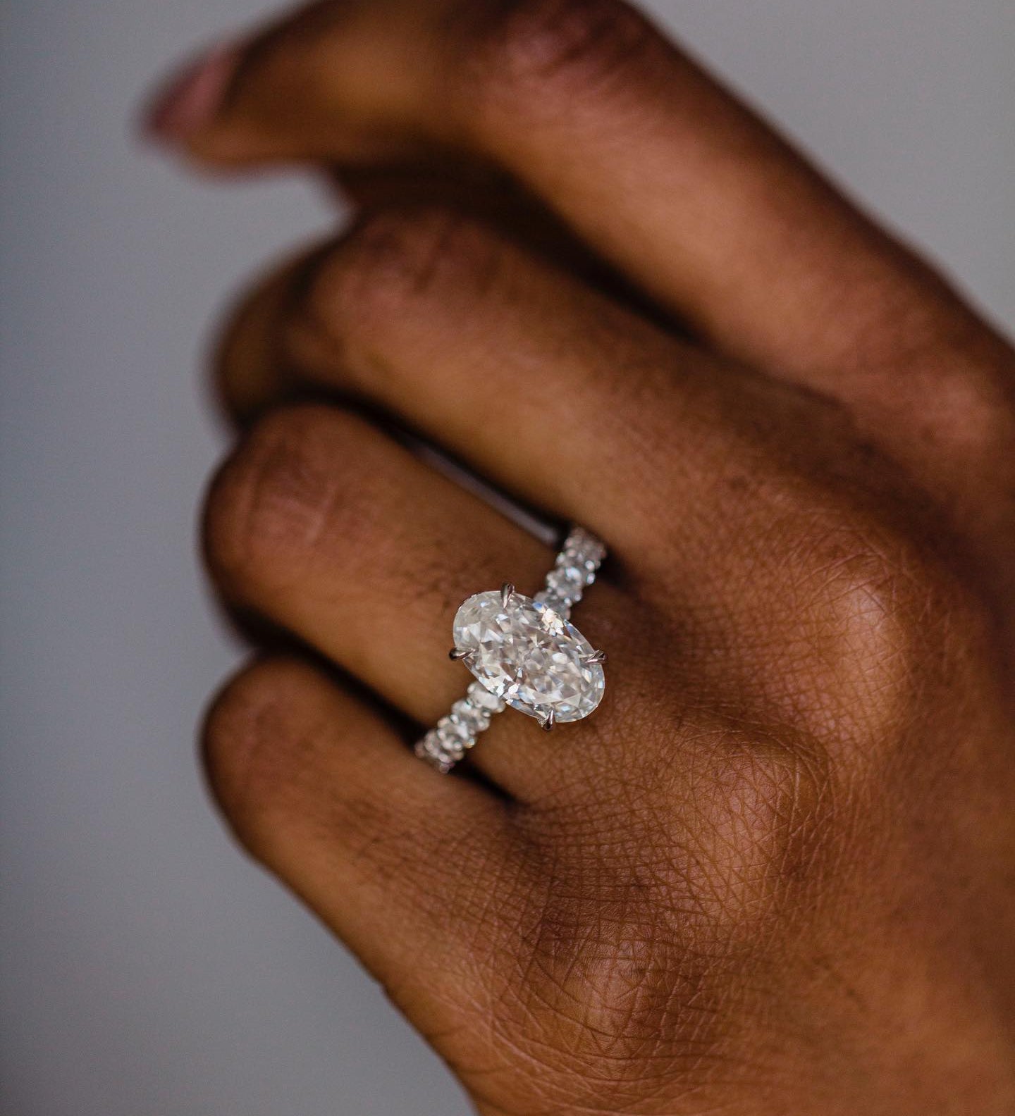 4.10 CT Oval Solitaire Hidden Halo & Pave Moissanite Engagement Ring 1
