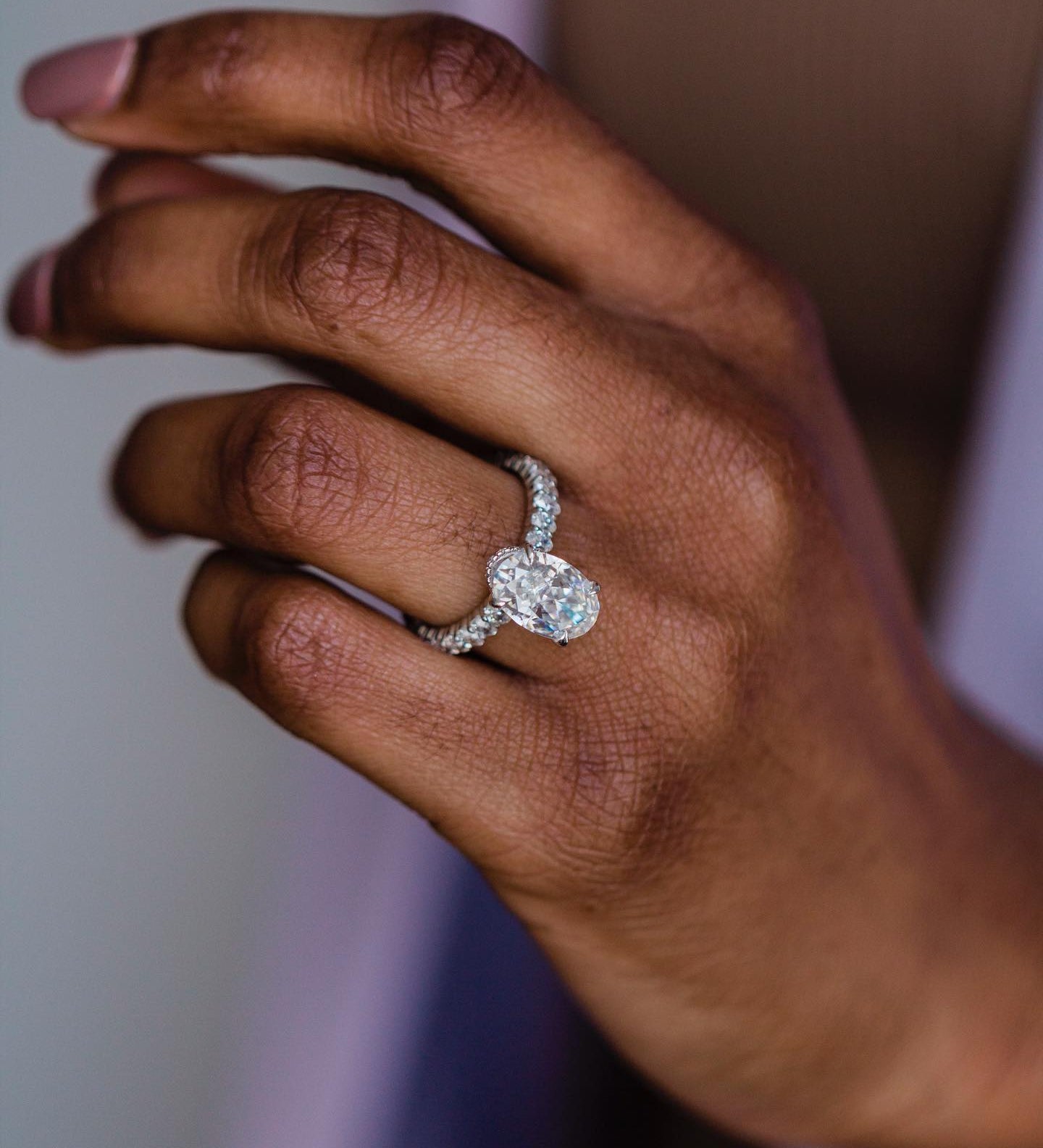 4.10 CT Oval Solitaire Hidden Halo & Pave Moissanite Engagement Ring 2