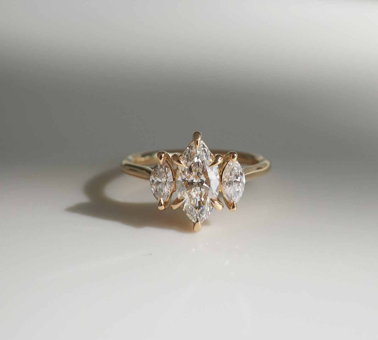 Stunning 1.3 CT Marquise Moissanite Engagement Ring with Three Stone Design