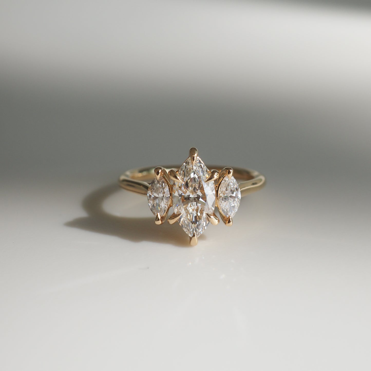 Stunning 1.3 CT Marquise Moissanite Engagement Ring with Three Stone Design