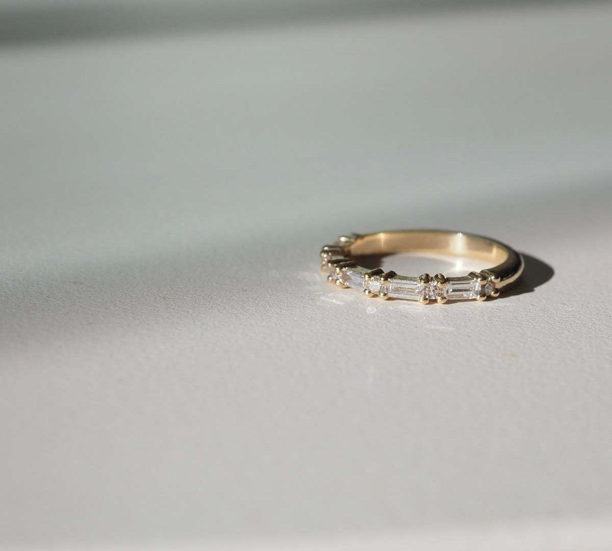 Stunning 0.20 TCW Round & Baguette Moissanite Stones Alternate Wedding Bands