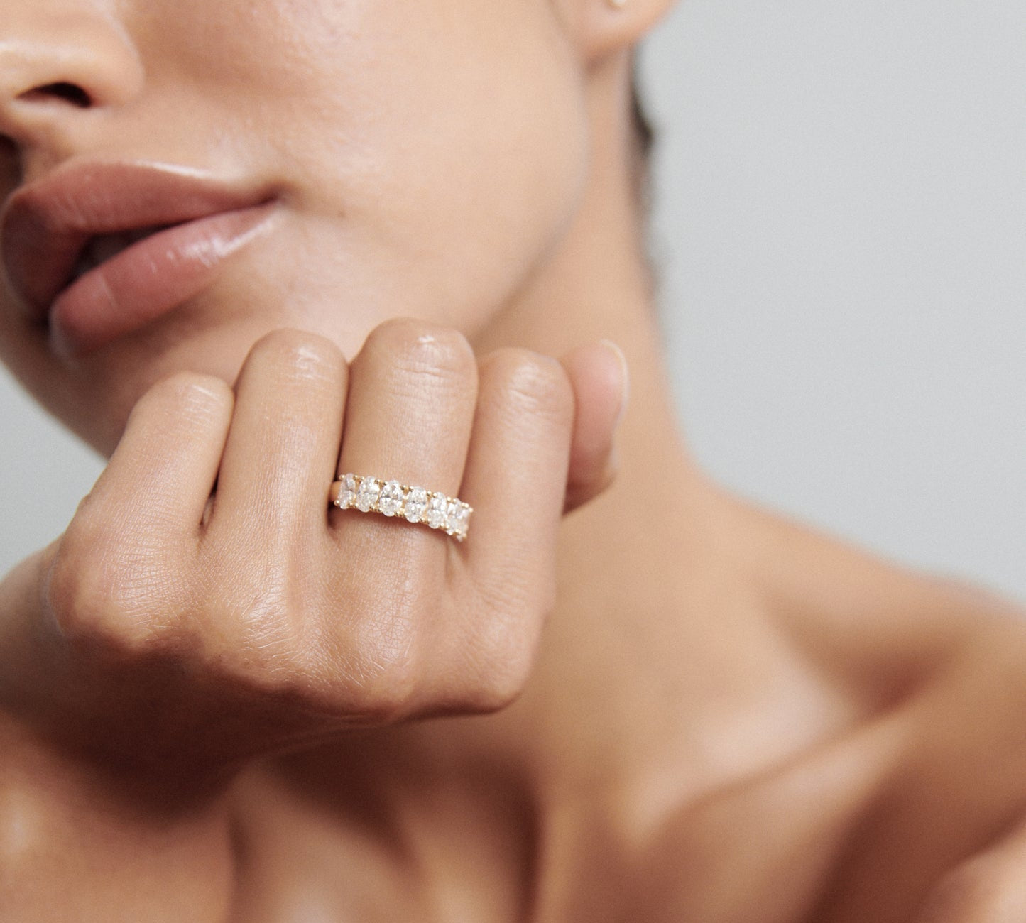 Stunning 1.60 TCW Oval Moissanite Stones Half Eternity Wedding Bands