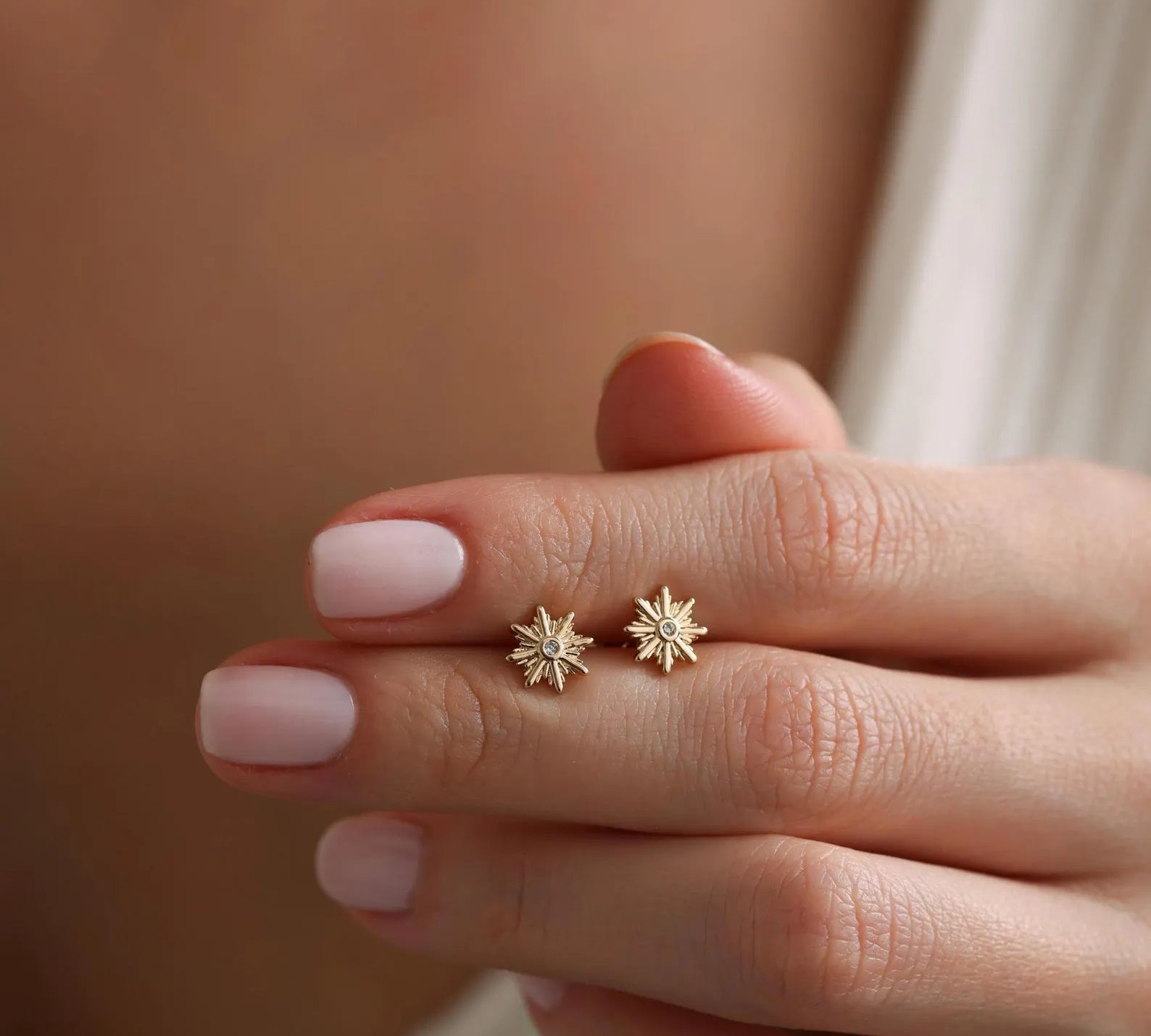 0.02 TCW Round Moissanite Sunburst Stud Earrings