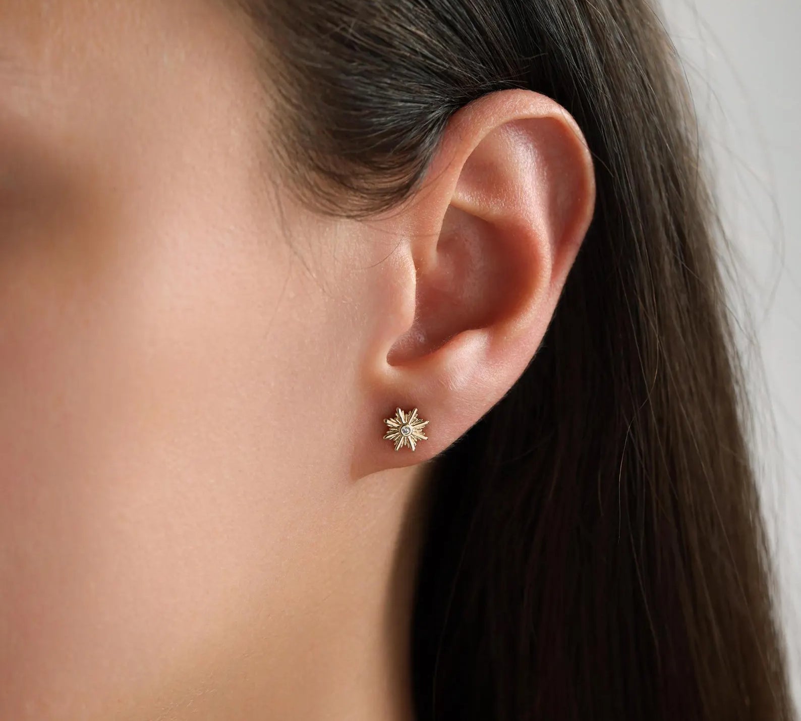 0.02 TCW Round Moissanite Sunburst Stud Earrings