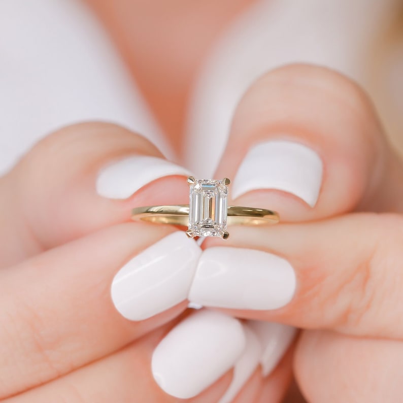 Emerald Hidden Halo Lab Grown Diamond Engagement Ring