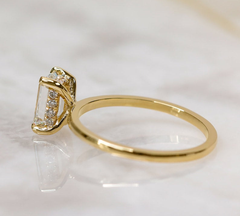 Emerald Hidden Halo Lab Grown Diamond Engagement Ring