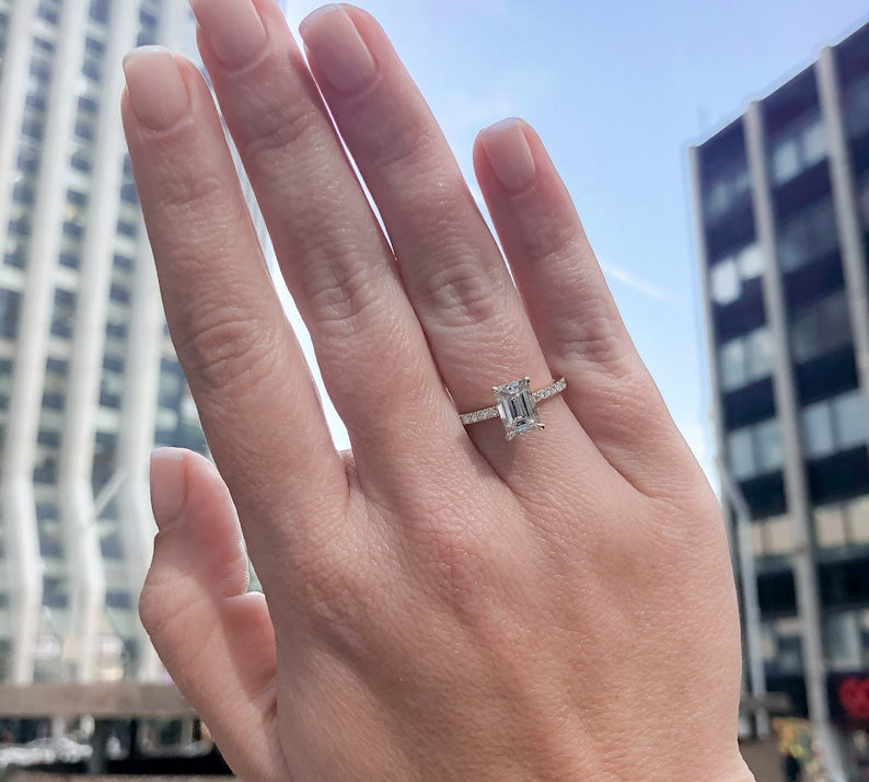 Emerald Pave Lab Grown Diamond Engagement Ring