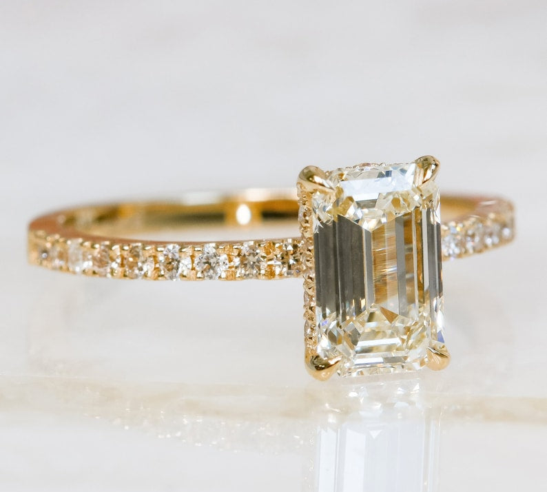 Emerald Pave Lab Grown Diamond Engagement Ring