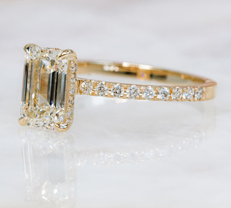 Emerald Pave Lab Grown Diamond Engagement Ring