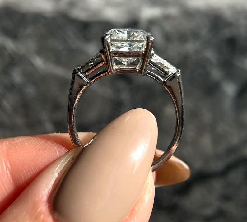 4.0 CT Radiant Three Stone Lab Grown Diamond Engagement Ring