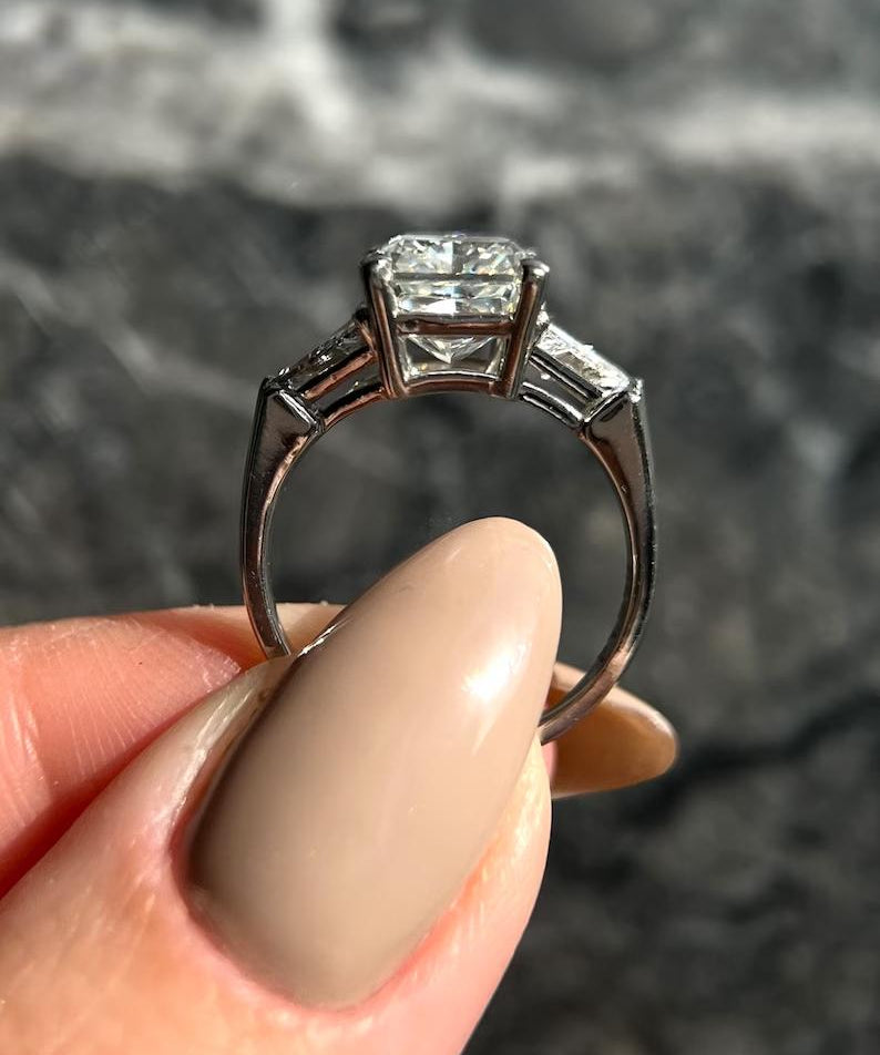 4.0 CT Radiant Three Stone Lab Grown Diamond Engagement Ring