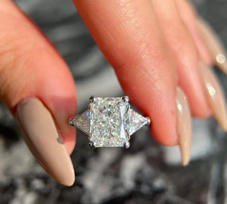 4.0 CT Radiant Three Stone Lab Grown Diamond Engagement Ring