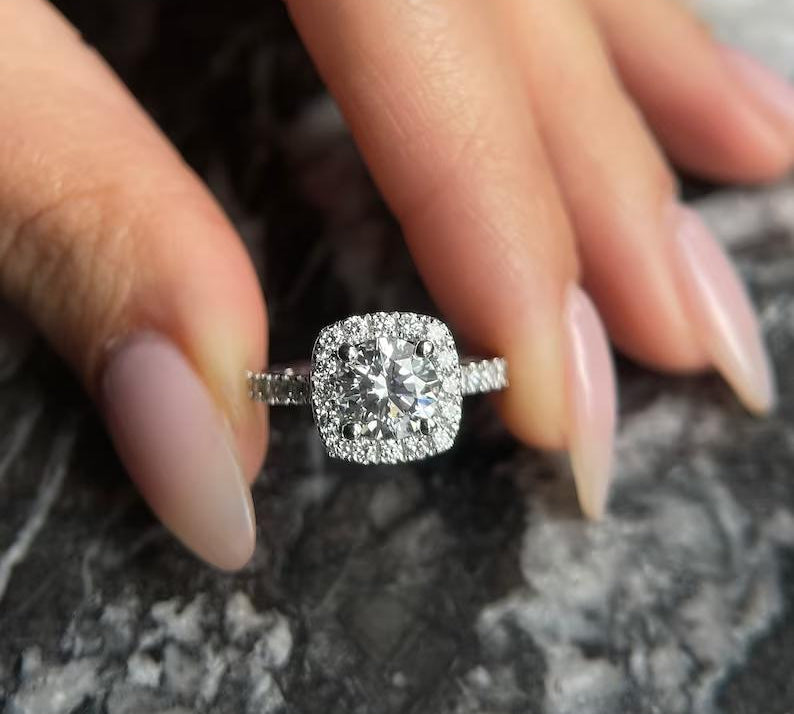 Round Halo & Pave Lab Grown Diamond Engagement Ring