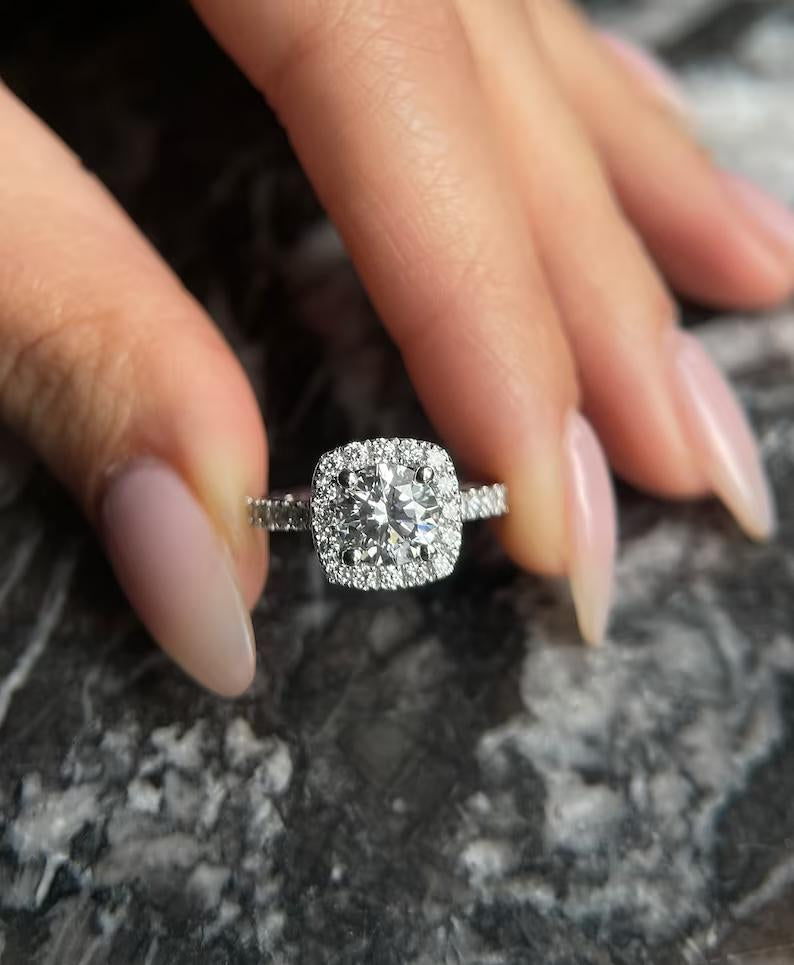 Round Halo & Pave Lab Grown Diamond Engagement Ring