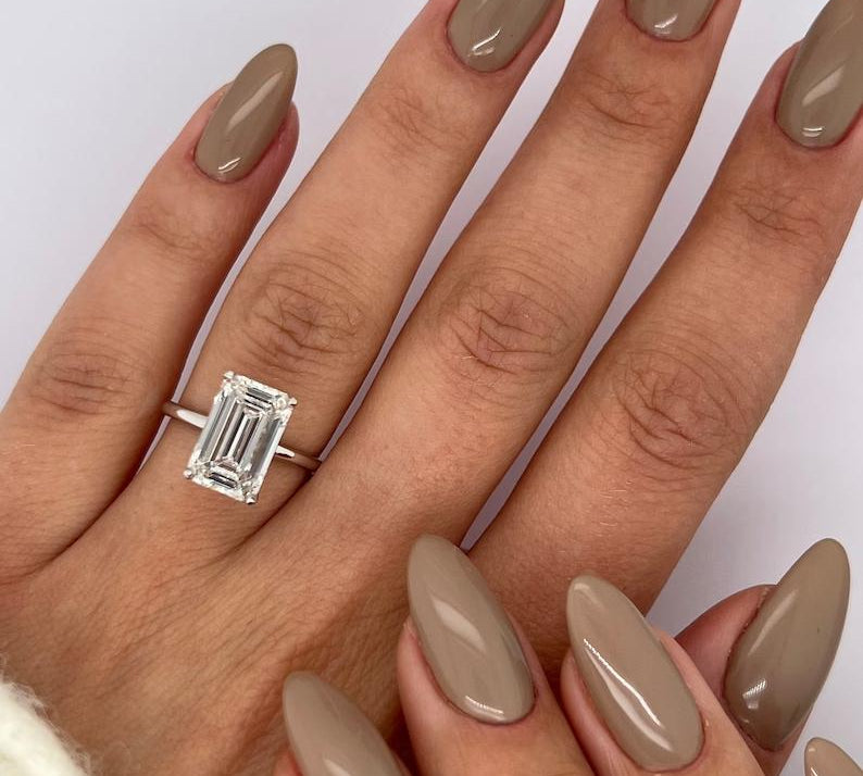 Emerald Solitaire Lab Grown Diamond Engagement Ring