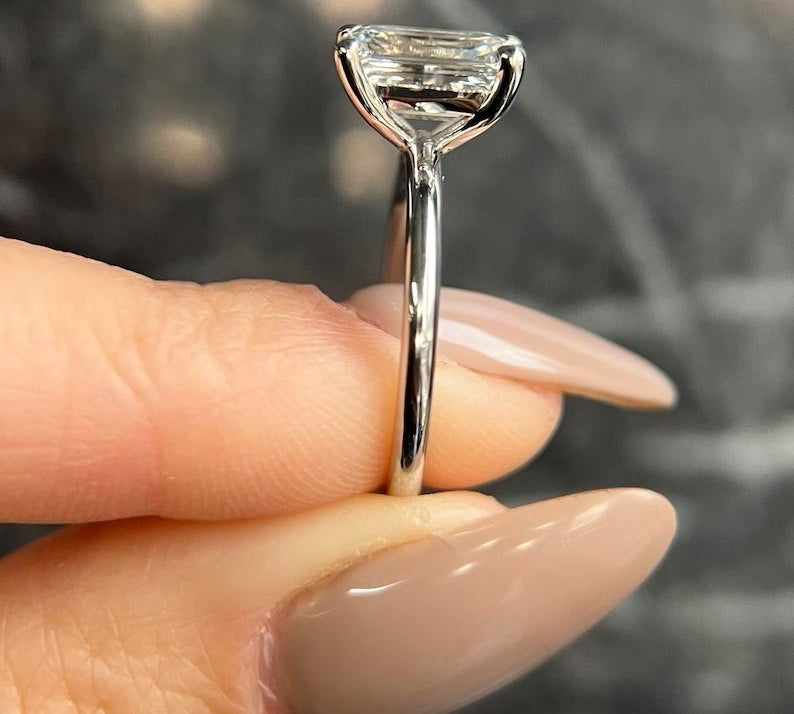 Emerald Solitaire Lab Grown Diamond Engagement Ring