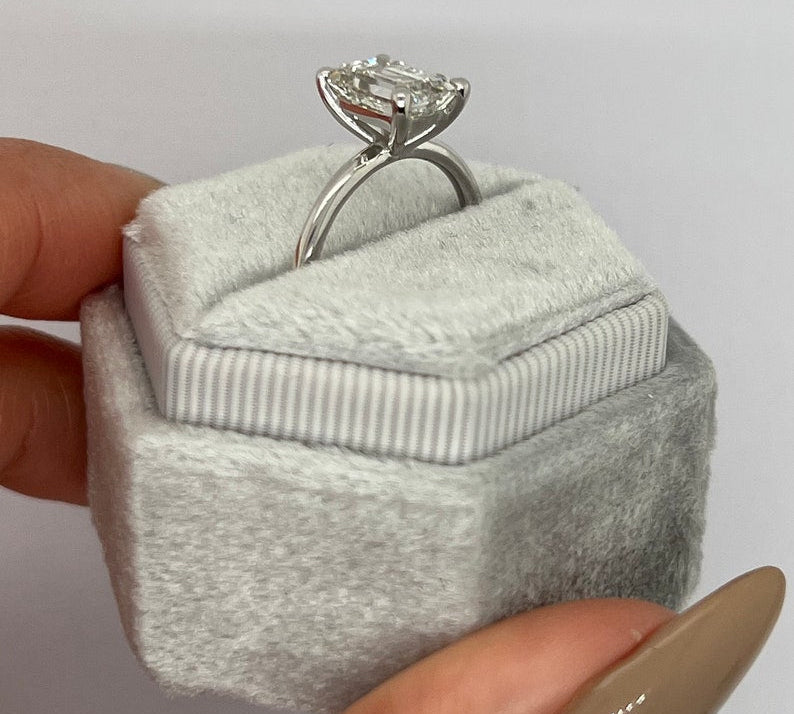 Emerald Solitaire Lab Grown Diamond Engagement Ring