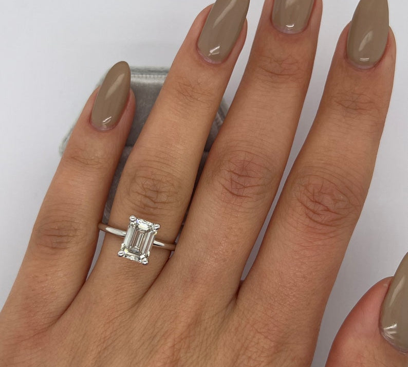 Emerald Solitaire Lab Grown Diamond Engagement Ring