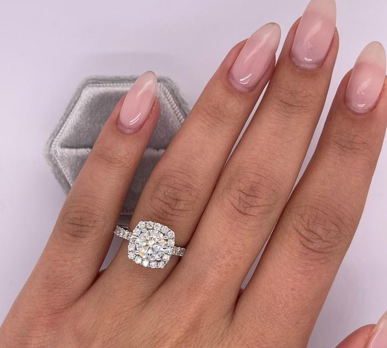 Round Halo & Pave Lab Grown Diamond Engagement Ring