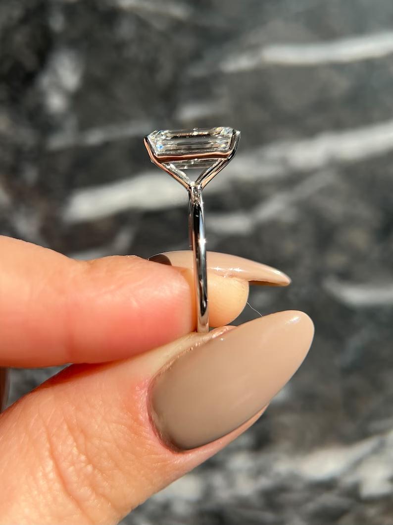 Emerald Solitaire Lab Grown Diamond Engagement Ring