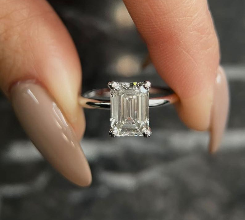 Emerald Solitaire Lab Grown Diamond Engagement Ring