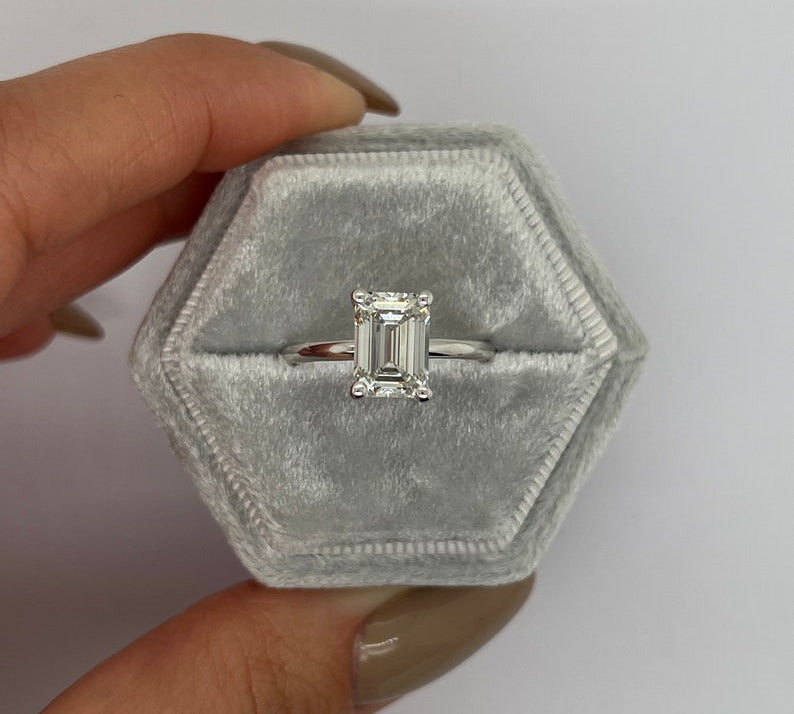 Emerald Solitaire Lab Grown Diamond Engagement Ring