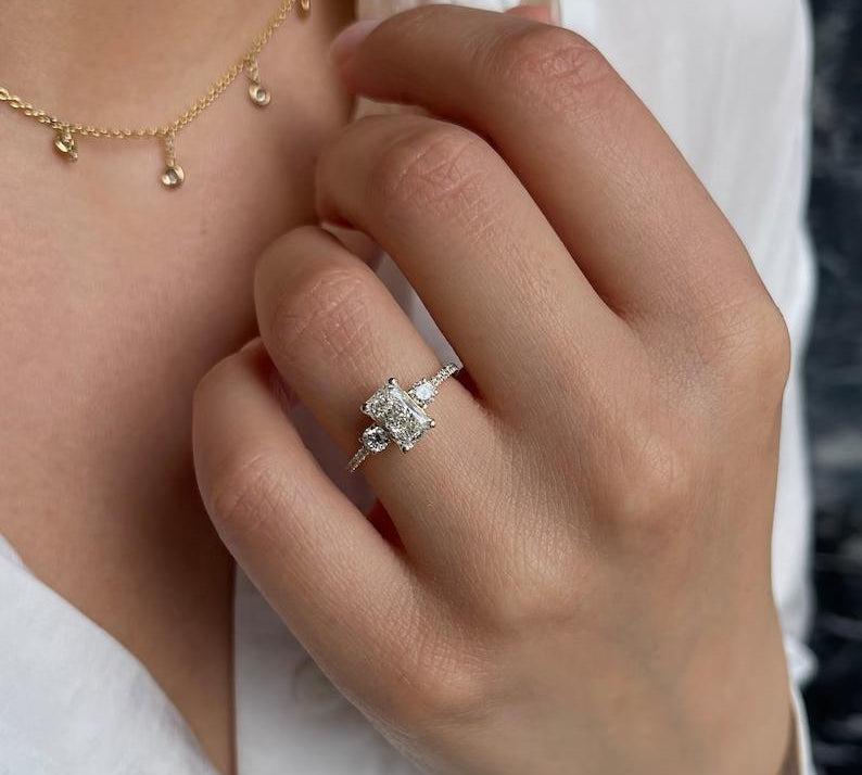 1.0 CT Radiant Three Stone Lab Grown Diamond Engagement Ring