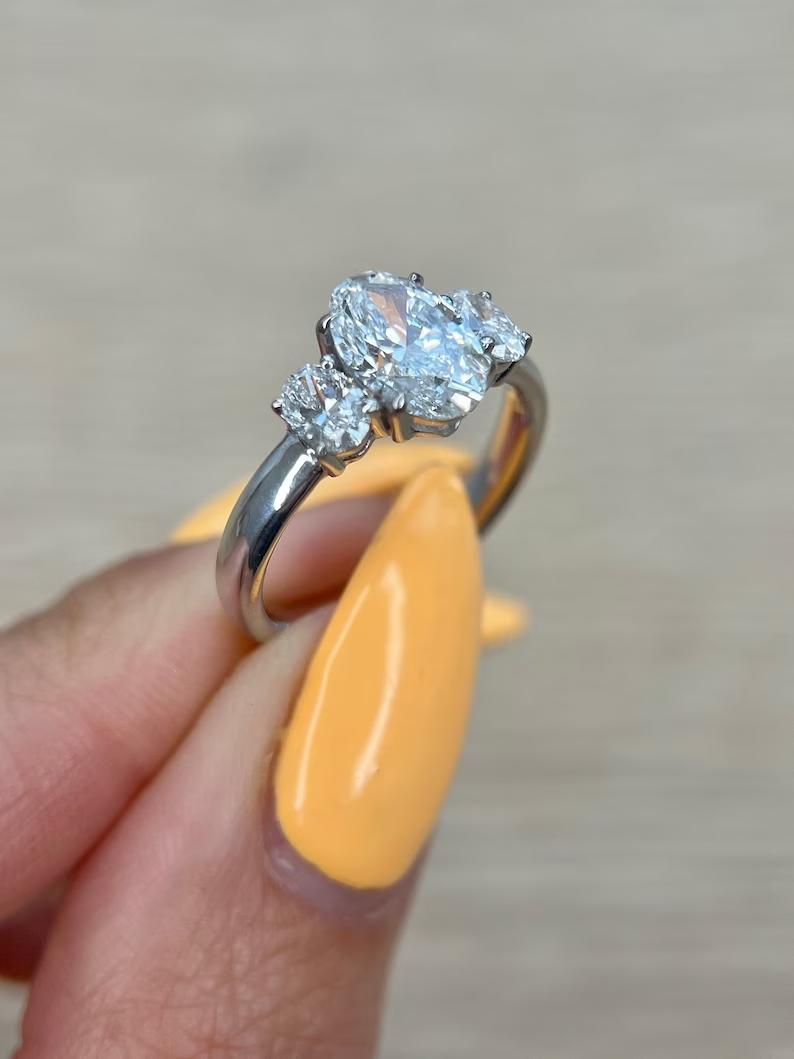 1.50 CT Oval Three Stones Lab Grown Diamond Engagement Ring