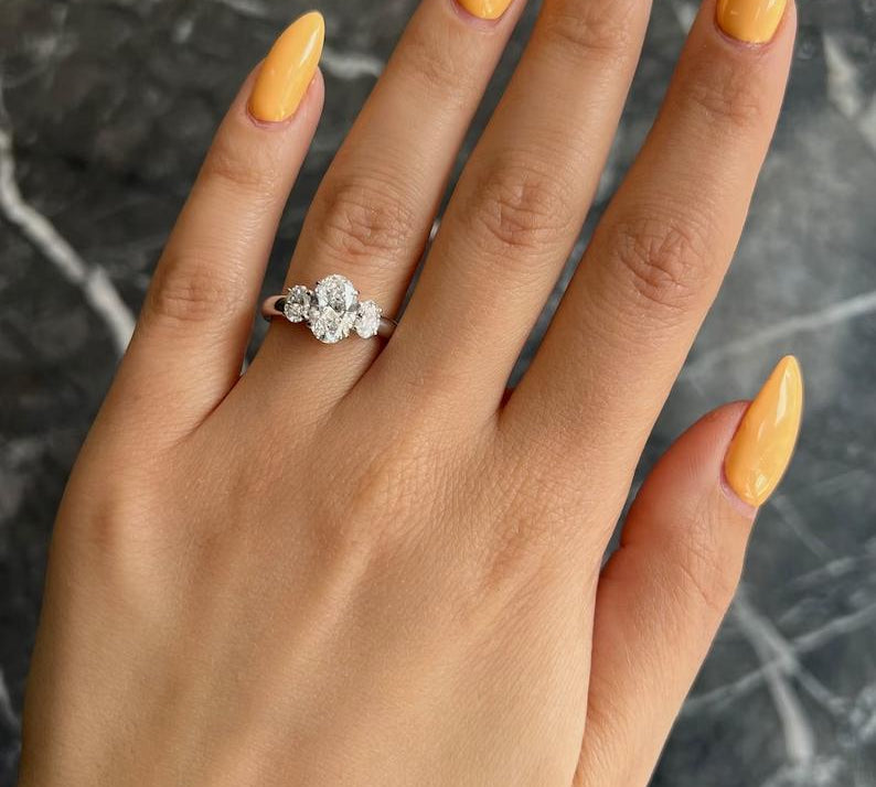 1.50 CT Oval Three Stones Lab Grown Diamond Engagement Ring