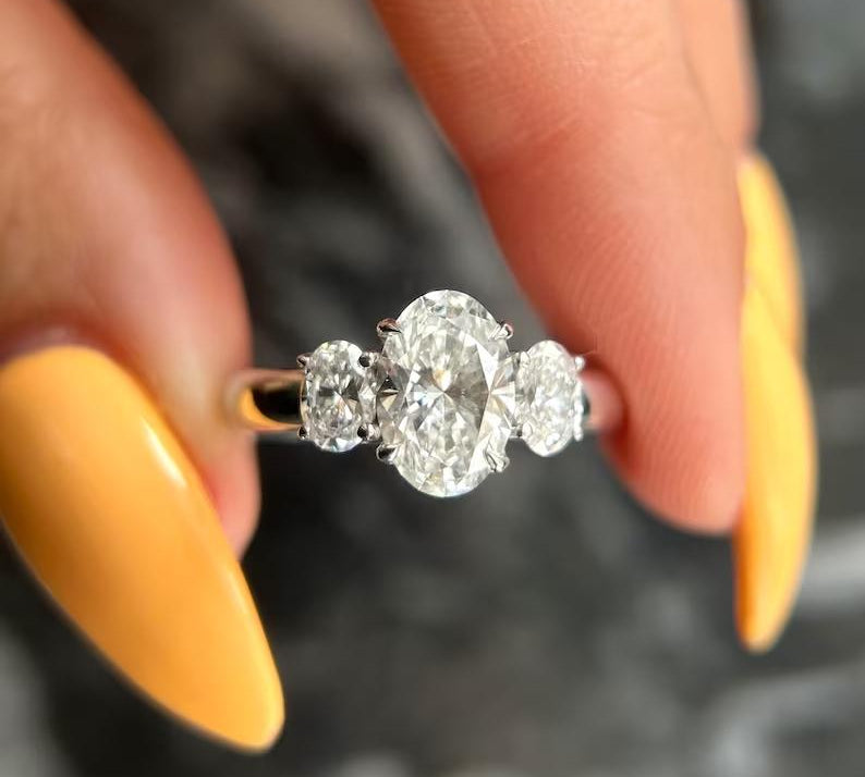 1.50 CT Oval Three Stones Lab Grown Diamond Engagement Ring