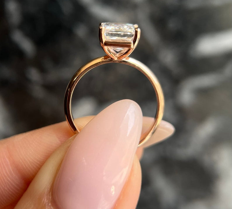 Emerald Solitaire Lab Grown Diamond Engagement Ring