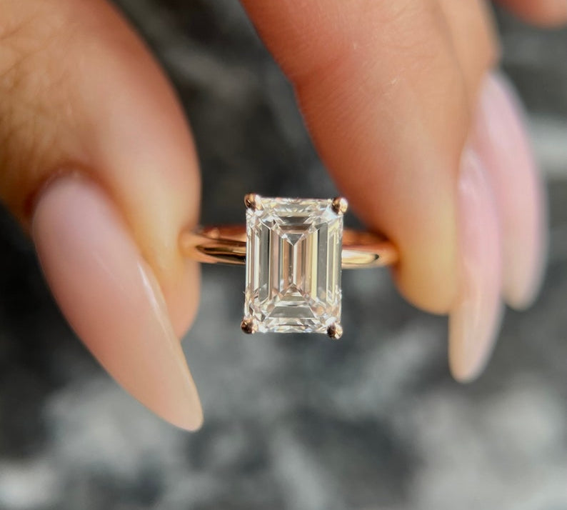 Emerald Solitaire Lab Grown Diamond Engagement Ring