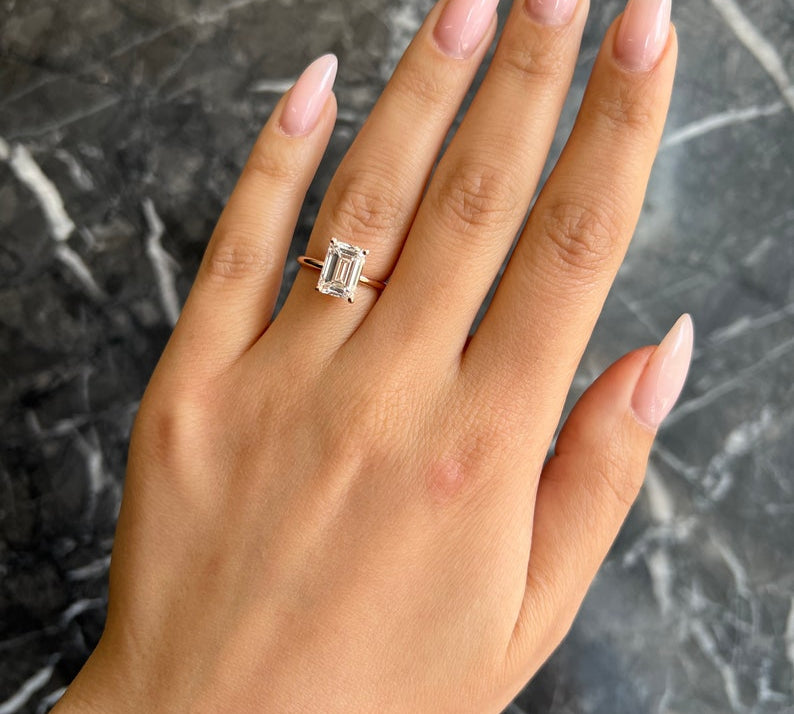 Emerald Solitaire Lab Grown Diamond Engagement Ring